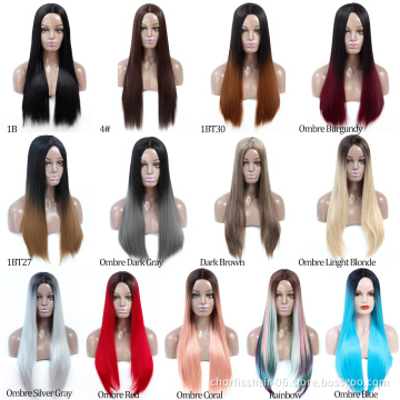 Hot Sale 24inch Win Red Rainbow Long Straight Hair Wig Ombre Heat Resistant Full Cheap Woman Synthetic Hair Wigs Cosplay